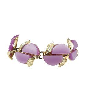 Vintage Gold Tone Light Purple Lavender Lucite Leaf Bracelet